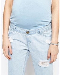 Asos Maternity Slim Boyfriend Jean In Light Wash With Over The Bump Waistband