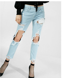 Express Mid Rise Destroyed Original Cropped Girlfriend Jeans