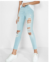 Express Mid Rise Destroyed Stretch Cropped Jean Leggings