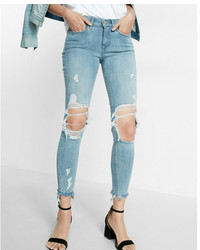 Express Mid Rise Distressed Frayed Stretch Ankle Jean Leggings