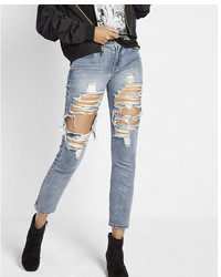 Express Mid Rise Distressed Original Cropped Girlfriend Jeans