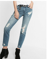 Express Mid Rise Distressed Original Girlfriend Jeans