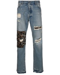 Palm Angels Mid Rise Distressed Straight Leg Jeans