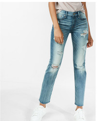 Express Mid Rise Distressed Stretch Straight Leg Jeans