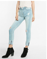 Express Mid Rise Distressed Stretchsupersoft Cropped Jean Leggings