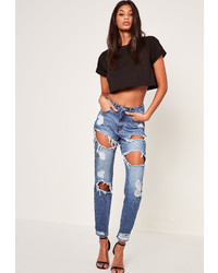 Missguided Blue High Rise Ripped Jeans