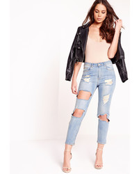 Missguided High Waisted Ripped Cropped Skinny Jeans Blue