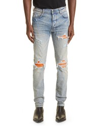 Amiri Mx1 Cracked Paint Ripped Skinny Jeans In Clay Indigo At Nordstrom