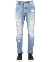 Palm Angels Regular Fit Ripped Cotton Denim Jeans
