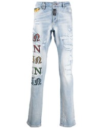 Philipp Plein Patch Lettering Distressed Jeans
