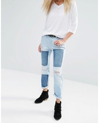 Noisy May Patchwork Destroyed Straight Ankle Grazer Jeans