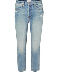 Frame Pegged Distressed High Rise Straight Leg Jeans
