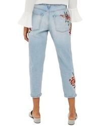 Topshop Petite Fire Flower High Rise Ripped Mom Jeans