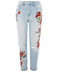 Topshop Petite Fire Flower High Rise Ripped Mom Jeans