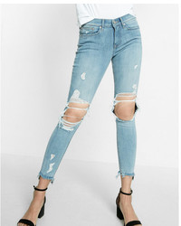 Express Petite Mid Rise Distressed Frayed Stretch Ankle Jean Leggings