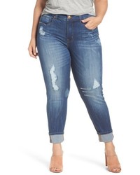 Melissa McCarthy Plus Size Seven7 Distressed Roll Cuff Straight Leg Jeans