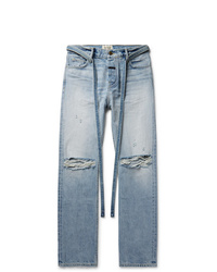 Fear Of God Relaxed Fit Belted Distressed Selvedge Denim Jeans