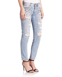 Just Cavalli Rhinestone Detail Distressed Skinny Jeans