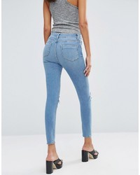 Asos Ridley Skinny Jeans In Hiro Wash With Rips