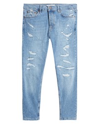 Topman Rip Repair Jeans In Medium Blue At Nordstrom