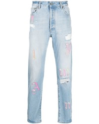 Palm Angels Ripped Embroidered Tapered Jeans