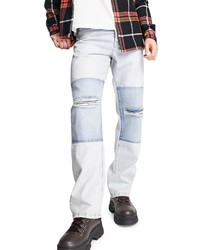 Topman Ripped Patchwork Baggy Jeans In Light Blue At Nordstrom