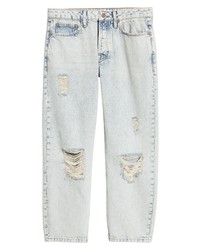 Topman Ripped Straight Leg Jeans In Light Blue At Nordstrom