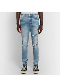 Amiri Skinny Fit Embellished Twill Panelled Distressed Stretch Denim Jeans