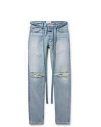 Fear Of God Slim Fit Belted Distressed Selvedge Denim Jeans