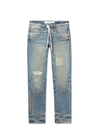 Off-White Slim Fit Embellished Distressed Denim Jeans