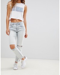 Cheap Monday Slim Fit Jean With Busted Knees And Raw Hem