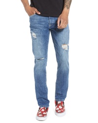 Topman Slim Fit Ripped Marbled Jeans