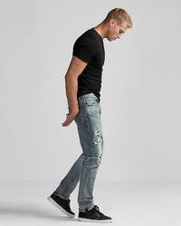 Express Slim Medium Wash Distressed Stretch Jeans