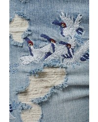 Topshop Stork Ripped Embroidered Crop Straight Leg Jeans