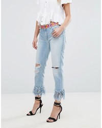 Replay Straight Jeans With Rips And Extreme Frayed Hem