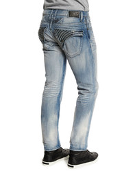Robin's Jeans Studded Pocket Distressed Denim Jeans Silver