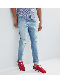 ASOS DESIGN Tall Drop Crotch Jeans In Mid Wash Blue With Rips