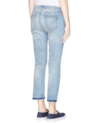 Current/Elliott The Cropped Straight Let Out Hem Distressed Jeans
