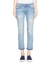 Current/Elliott The Cropped Straight Let Out Hem Distressed Jeans