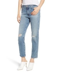 AG The Isabelle Ripped High Waist Ankle Straight Leg Jeans