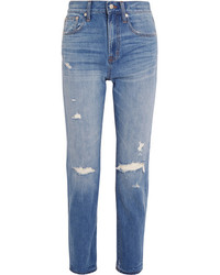 Madewell The Perfect Vintage Distressed High Rise Straight Leg Jeans Mid Denim