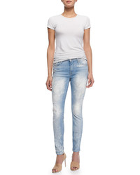 7 For All Mankind The Skinny Bleached Destroyed Denim Jeans