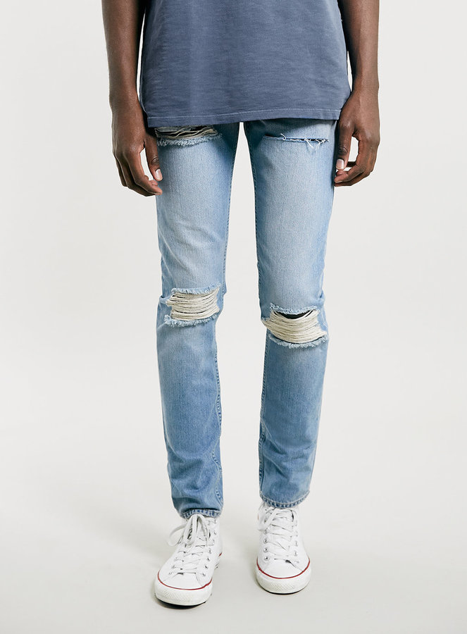 Selv tak krone Nedsænkning Topman Light Blue Blow Out Knee Classic Skinny Jeans, $80 | Topman |  Lookastic