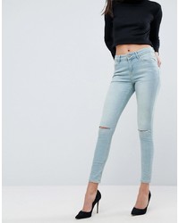 ASOS DESIGN Asos Lisbon Skinny Mid Rise Jeans In Crocus Wash With Rips