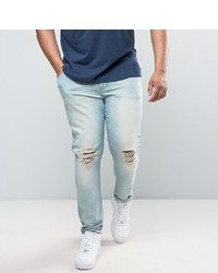 ASOS DESIGN Asos Plus Super Skinny Jeans With Knee Abrasions In Bleach Blue