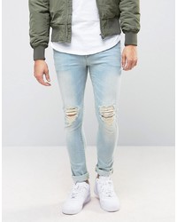 ASOS DESIGN Asos Super Skinny Jeans With Knee Abrasions In Bleach Blue