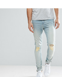 ASOS DESIGN Asos Tall Super Skinny Jeans With Knee Abrasions In Bleach Blue