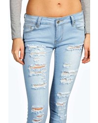 Boohoo Evie Low Rise Distress Shredded Jeans
