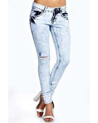 Boohoo Rosie Bleach Wash Single Rip Skinny Jeans