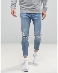 Pull&Bear Carrot Fit Jeans With Rips In Light Wash